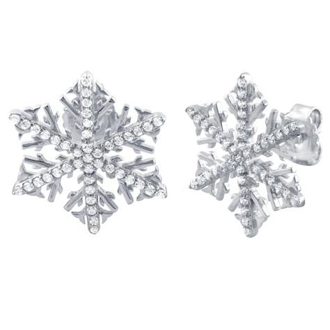 Sterling Silver Snowflake Stud Earrings Set with Cubic Zirconia