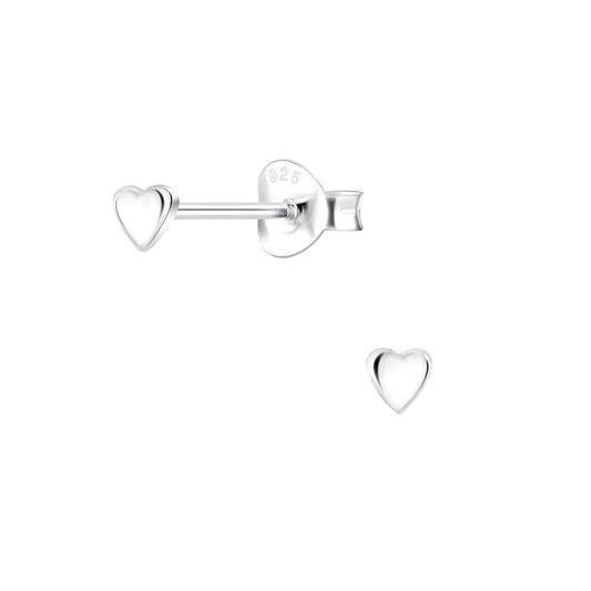 Sterling Silver Tiny 3mm Heart Stud Earrings