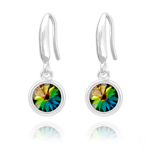 Vitrail medium sterling silver earrings by Melchior Jewellery featuring colourful round crystal pendants