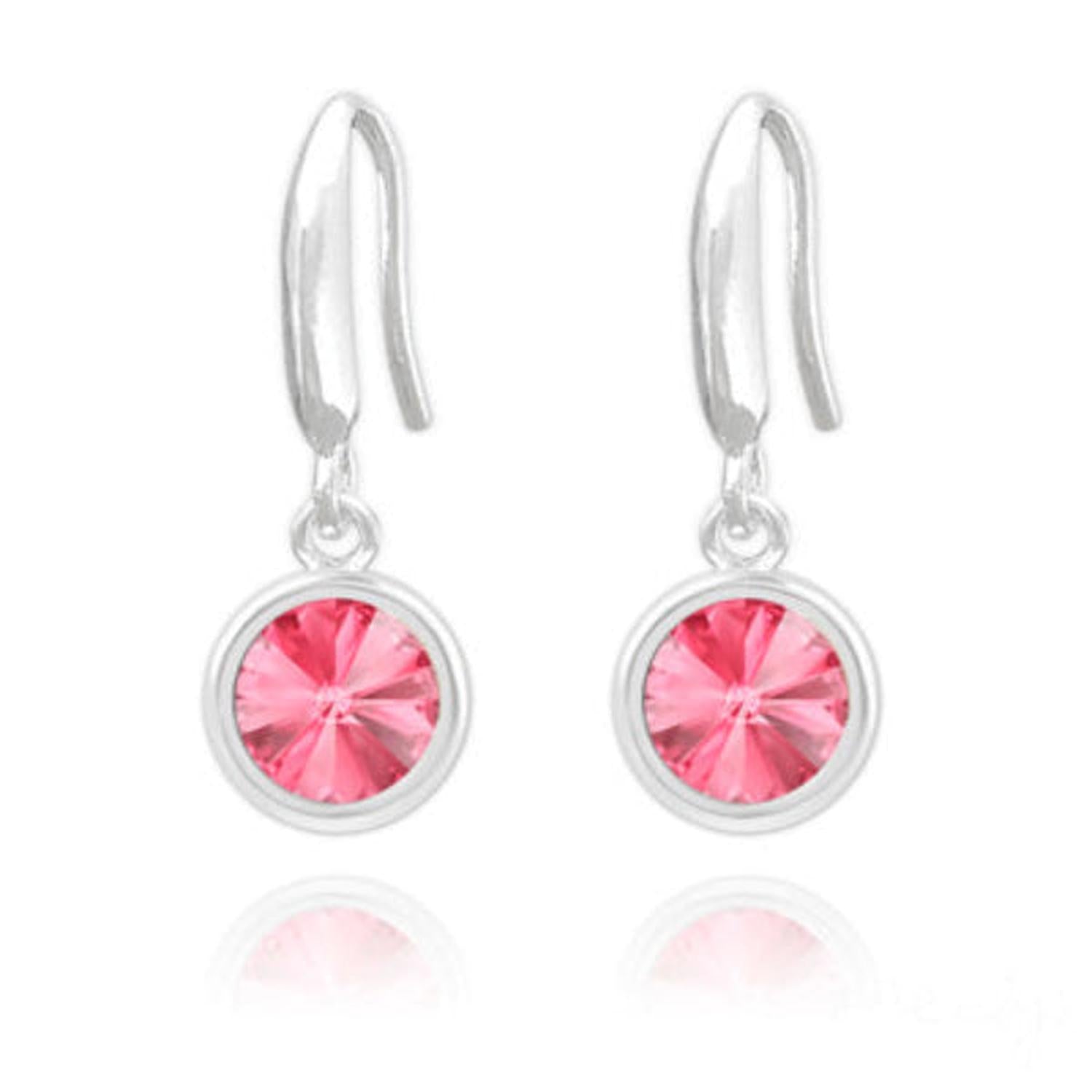 Rose Swarovski crystal drop earrings with silver hooks for woman by Melchior Jewellery