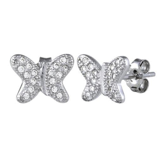 Melchior Jewellery womens CZ butterfly stud earrings in silver with sparkling cubic zirconia stones